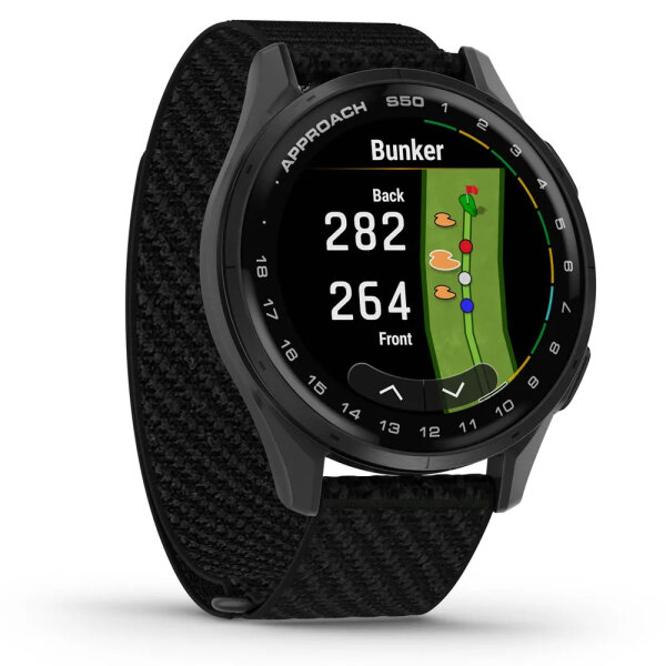 Garmin Approach® S50, Schwarz Aluminium mit Schnellwechsel-Nylon-Armband 20 mm