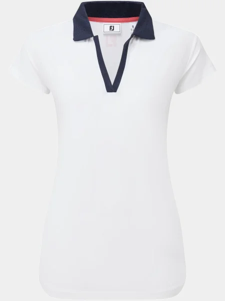FootJoy Cap Sleeve Print Trim Lisle Halbarm Polo WHT/NVY