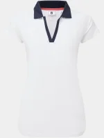 FootJoy Cap Sleeve Print Trim Lisle Halbarm Polo WHT/NVY