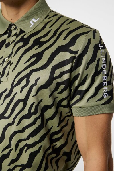J. Lindeberg Tour Tech Print Polo Tour Tiger Olive