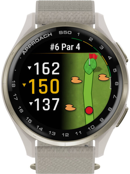 Garmin Approach® S50, Elfenbein/Cremegold Aluminium mit Schnellwechsel-Nylon-Armband 20 mm