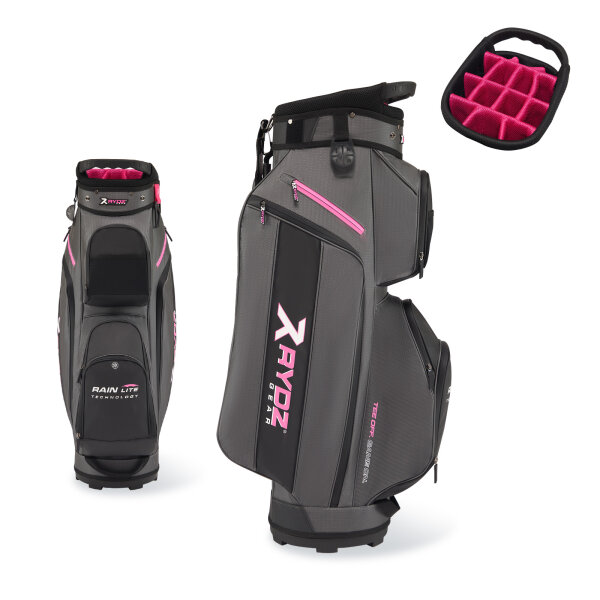RYDZ Firebee Cartbag 14-Way Water Resistant  Grey / Black / Pink